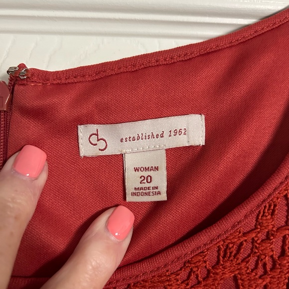 Dress Barn Women's Size 20 Rust Red/Orange Crochet Lace 3/4 Sleeve Dress - Picture 5 of 11